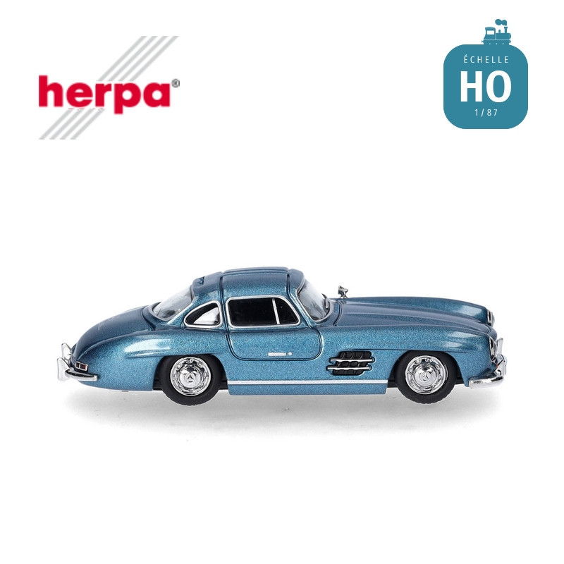 Voiture Mercedes-Benz 300 SL portes à deux battants bleu métallique HO Herpa 430975-002 - Maketis