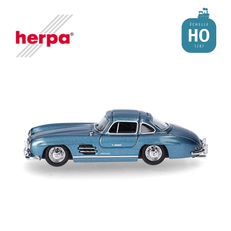 Voiture Mercedes-Benz 300 SL portes à deux battants bleu métallique HO Herpa 430975-002 - Maketis