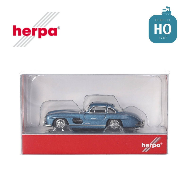 Voiture Mercedes-Benz 300 SL portes à deux battants bleu métallique HO Herpa 430975-002 - Maketis