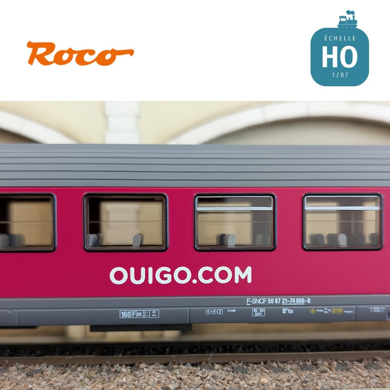 Set 3 voitures Corail VTU 2ème classe type B11tu Ouigo SNCF Ep VI HO Roco 6200025 - Maketis