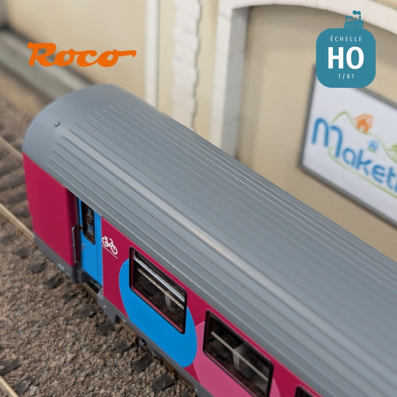 Set 3 voitures Corail VTU 2ème classe type B11tu Ouigo SNCF Ep VI HO Roco 6200025 - Maketis