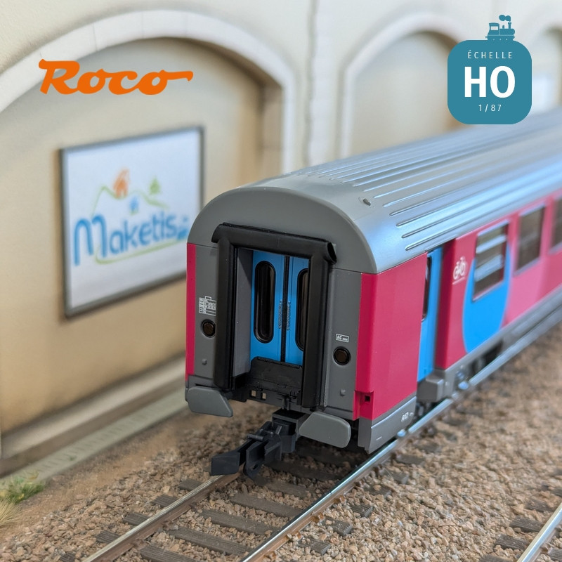 Set 3 voitures Corail VTU 2ème classe type B11tu Ouigo SNCF Ep VI HO Roco 6200025 - Maketis