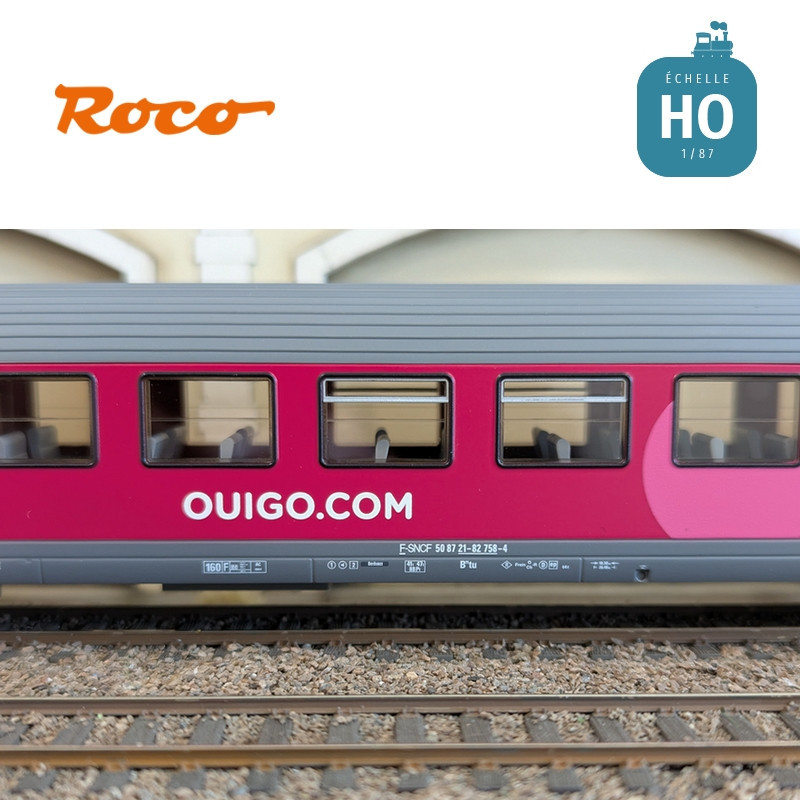 Set 3 voitures Corail VTU 2ème classe type B11tu Ouigo SNCF Ep VI HO Roco 6200025 - Maketis