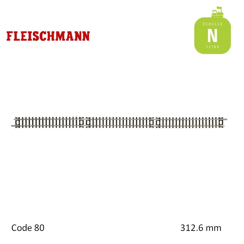 Rail droit N-Track L312,6mm Code 80 N Fleischmann 22202 - Maketis
