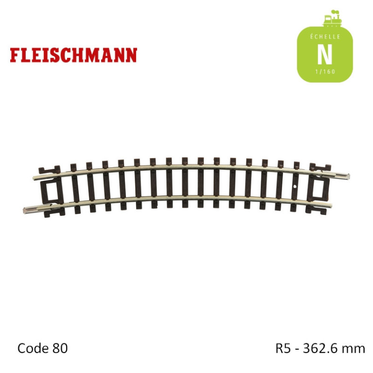 Rail courbe N-Track R5 362,6mm 15° Code 80 N Fleischmann 22226 - Maketis