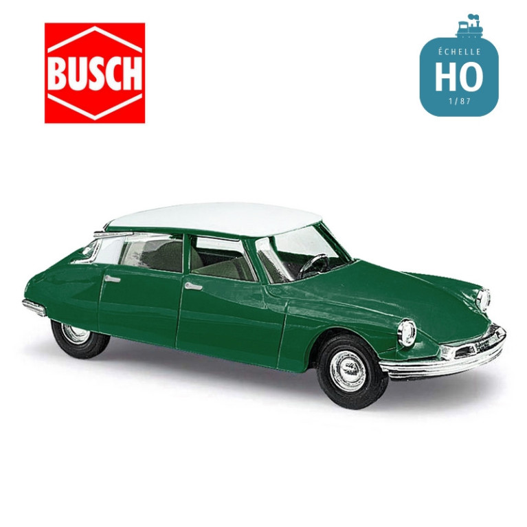 Citroën DS 19 vert foncé toit blanc HO Busch 48020 - Maketis