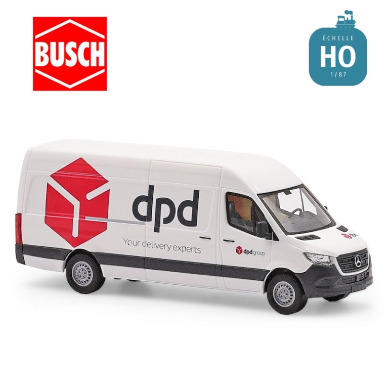 Camionnette longue Mercedes-Benz DPD blanche HO Busch 52634 - Maketis
