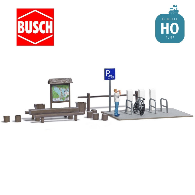 Aire de repos pour cyclistes en nature HO Busch 79824 - Maketis