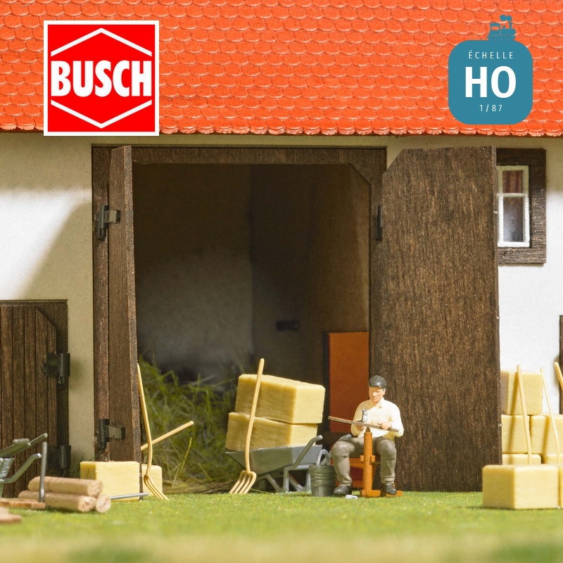 Scène d'aiguisage de faux HO Busch 79854 - Maketis