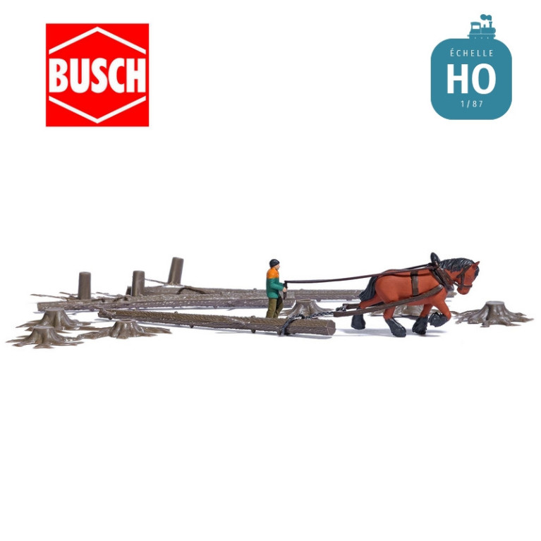Débardage à cheval HO Busch 79883 - Maketis