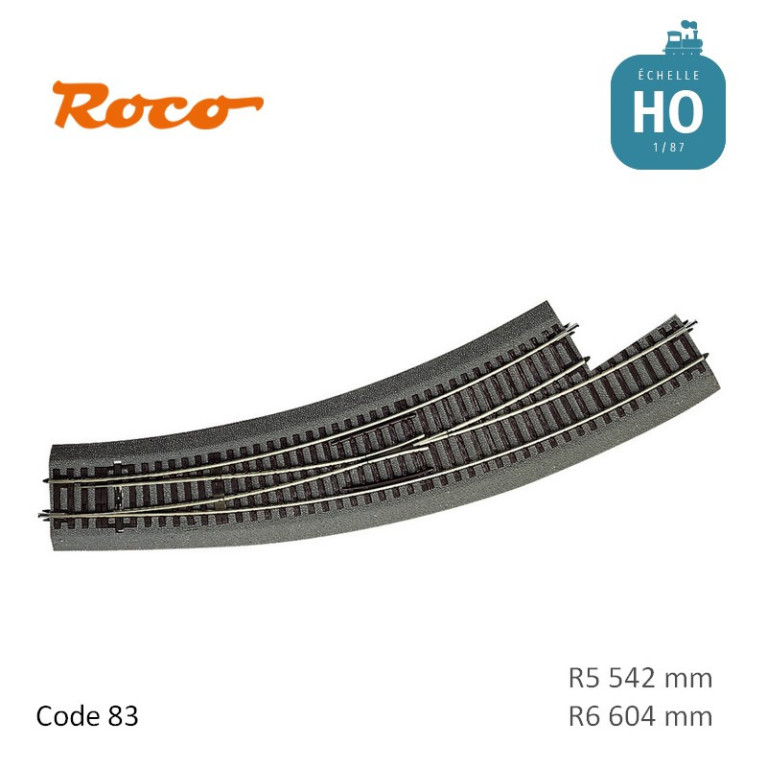 Aiguillage courbe à gauche Roco-Line ballastée R5/R6 542/604mm 30° Code 83 HO Roco 42574 - Maketis Aiguillage courbe à gauche Roco-Line ballastée R5/R6 542/604mm 30° Code 83 HO Roco 42574 - Maketis