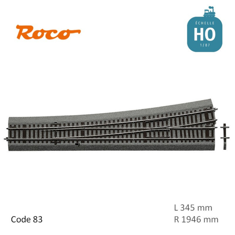 Aiguillage à gauche Roco-Line ballastée R1946 L345mm 10° Code 83 HO Roco 42582 - Maketis Aiguillage à gauche Roco-Line ballastée R1946 L345mm 10° Code 83 HO Roco 42582 - Maketis