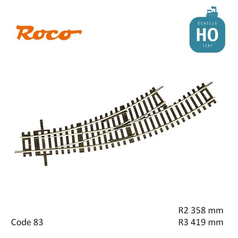 Aiguillage courbe à gauche Roco-Line R2/R3 358/419mm 30° Code 83 HO Roco 42464 - Maketis Aiguillage courbe à gauche Roco-Line R2/R3 358/419mm 30° Code 83 HO Roco 42464 - Maketis