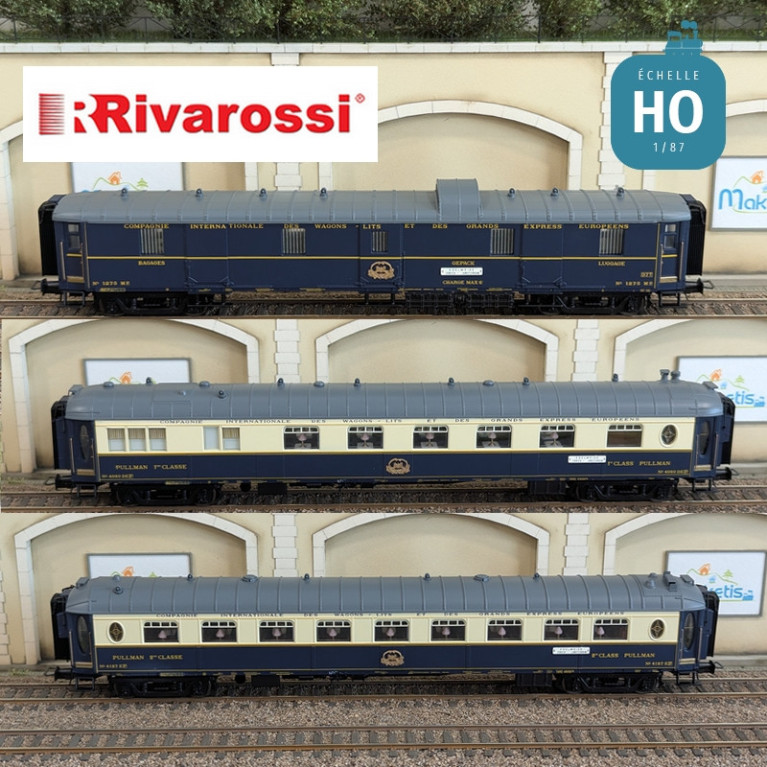 Coffret 3 voitures CIWL "Edelweiss Pullman Express" set 2/2 (DD3, VPC Fleche d'Or + VP Étoile du Nord) Ep II HO Rivarossi HR4391