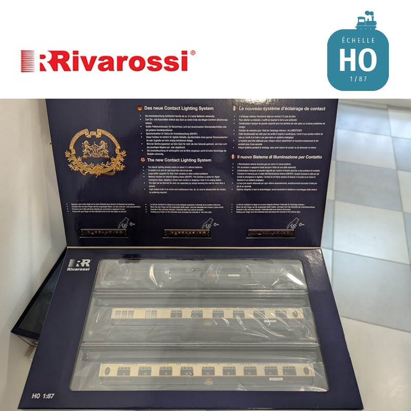 Coffret 3 voitures CIWL "Edelweiss Pullman Express" set 2/2 (DD3, VPC Fleche d'Or + VP Étoile du Nord) Ep II HO Rivarossi HR4391