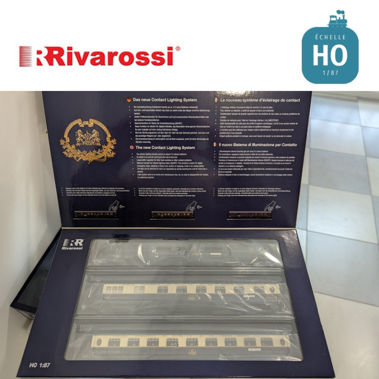 Coffret 3 voitures CIWL "Edelweiss Pullman Express" set 2/2 (DD3, VPC Fleche d'Or + VP Étoile du Nord) Ep II HO Rivarossi HR4391