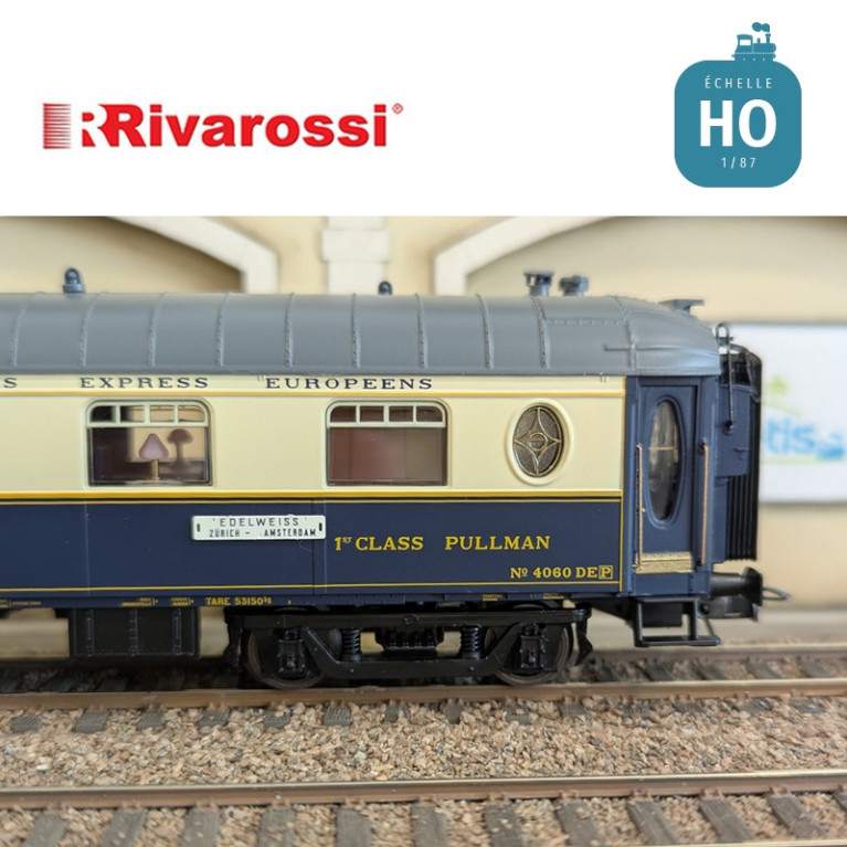 Coffret 3 voitures CIWL "Edelweiss Pullman Express" set 2/2 (DD3, VPC Fleche d'Or + VP Étoile du Nord) Ep II HO Rivarossi HR4391
