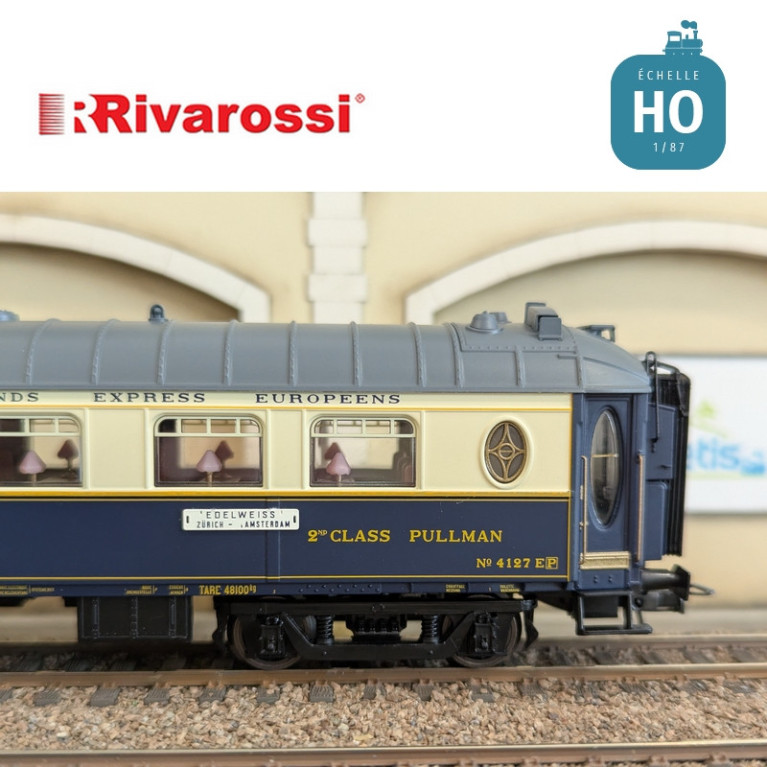 Coffret 3 voitures CIWL "Edelweiss Pullman Express" set 2/2 (DD3, VPC Fleche d'Or + VP Étoile du Nord) Ep II HO Rivarossi HR4391