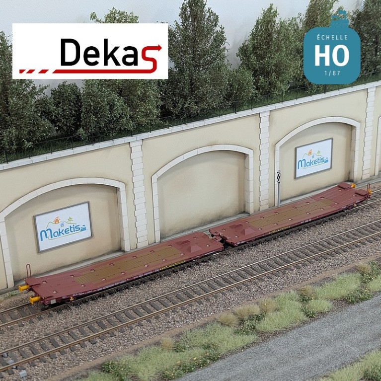 Wagon plat couplé type Laads 800B transport de véhicules tampons jaunes TWA EP VI HO Dekas DK-873104 - Maketis Wagon plat couplé type Laads 800B transport de véhicules tampons jaunes TWA EP VI HO Dekas DK-873104 - Maketis