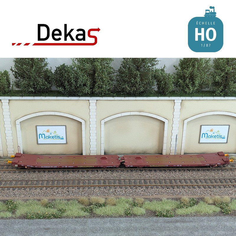 Wagon plat couplé type Laads 800B transport de véhicules tampons jaunes TWA EP VI HO Dekas DK-873107 - Maketis