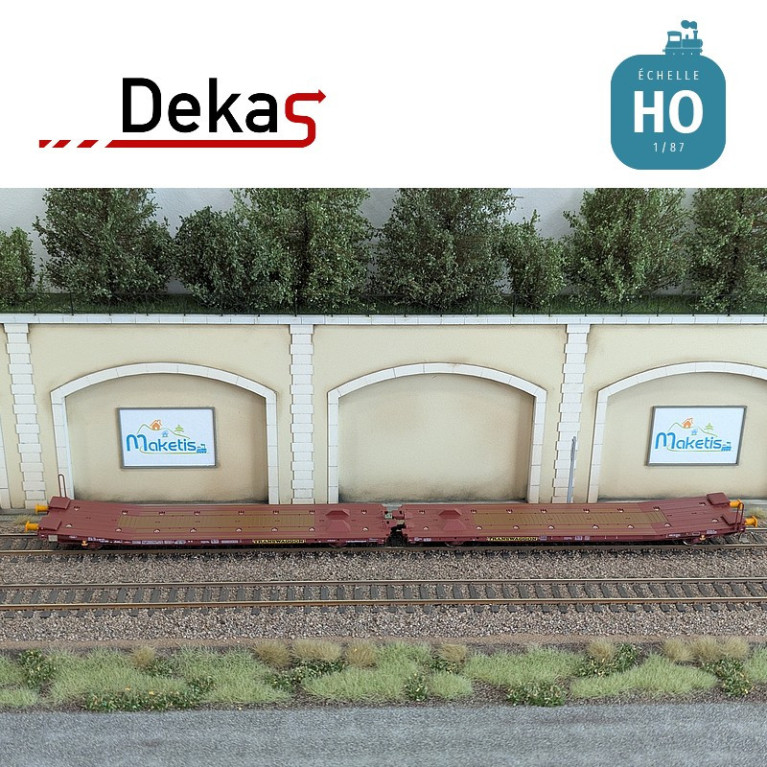 Wagon plat couplé type Laads 800B transport de véhicules tampons jaunes TWA EP VI HO Dekas DK-873107 - Maketis Wagon plat couplé type Laads 800B transport de véhicules tampons jaunes TWA EP VI HO Dekas DK-873107 - Maketis