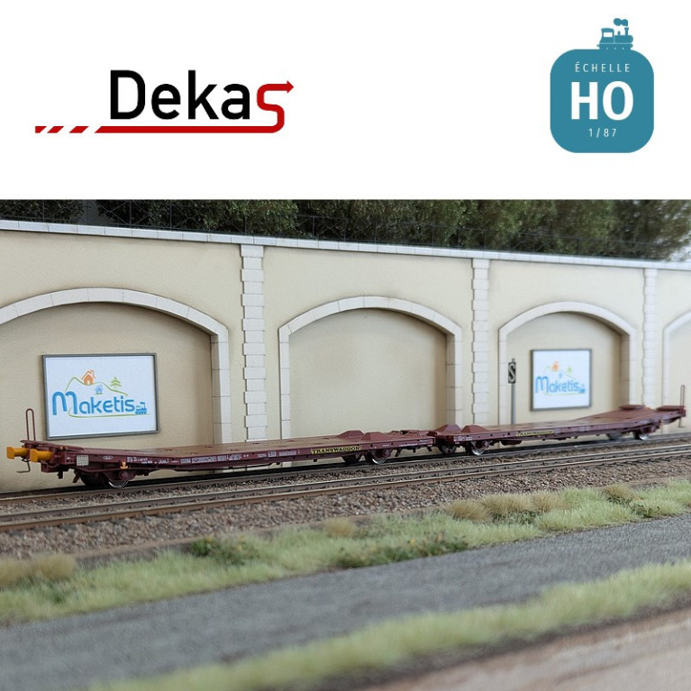 Wagon plat couplé type Laads 800B transport de véhicules tampons jaunes TWA EP VI HO Dekas DK-873107 - Maketis Wagon plat couplé type Laads 800B transport de véhicules tampons jaunes TWA EP VI HO Dekas DK-873107 - Maketis