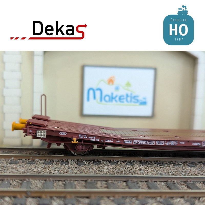 Wagon plat couplé type Laads 800B transport de véhicules tampons jaunes TWA EP VI HO Dekas DK-873107 - Maketis