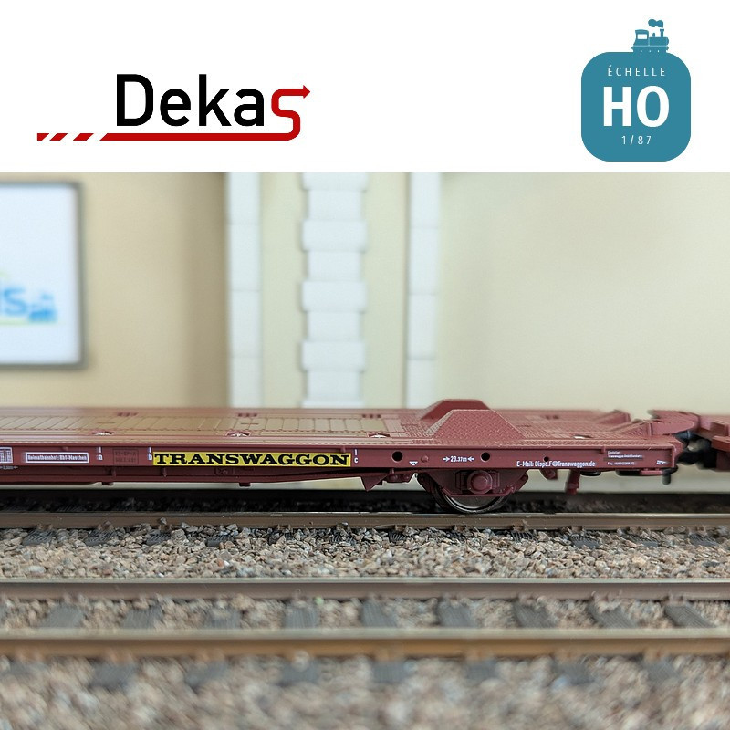 Wagon plat couplé type Laads 800B transport de véhicules tampons jaunes TWA EP VI HO Dekas DK-873107 - Maketis
