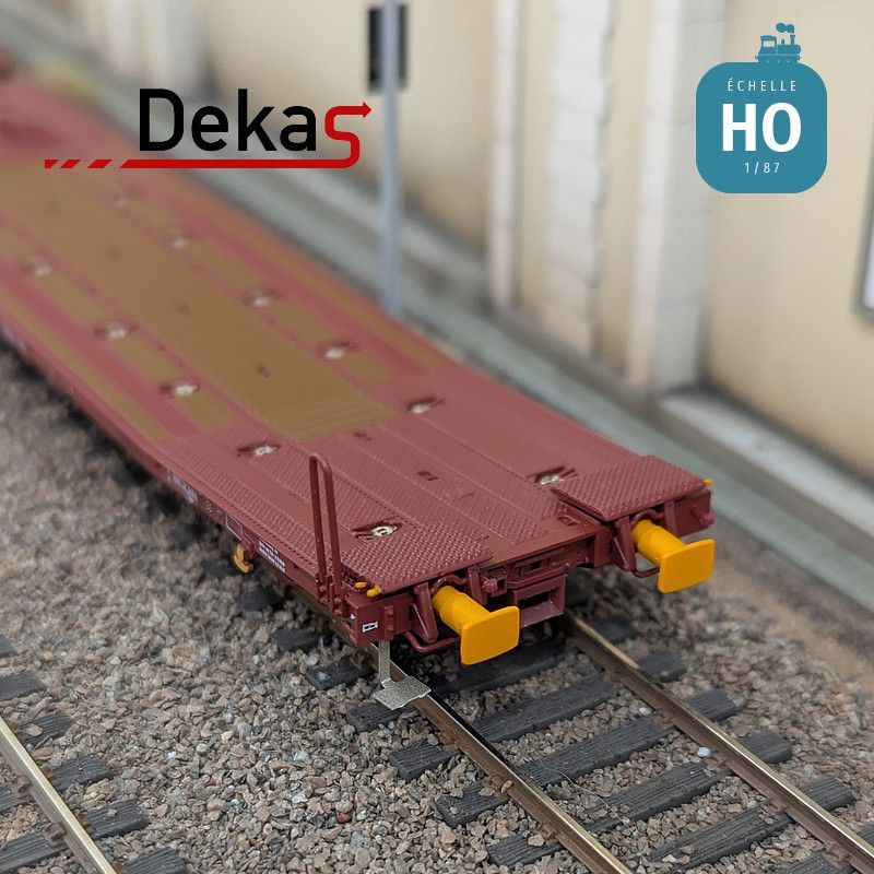 Wagon plat couplé type Laads 800B transport de véhicules tampons jaunes TWA EP VI HO Dekas DK-873107 - Maketis
