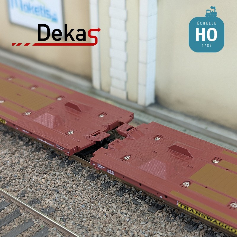 Wagon plat couplé type Laads 800B transport de véhicules tampons jaunes TWA EP VI HO Dekas DK-873107 - Maketis