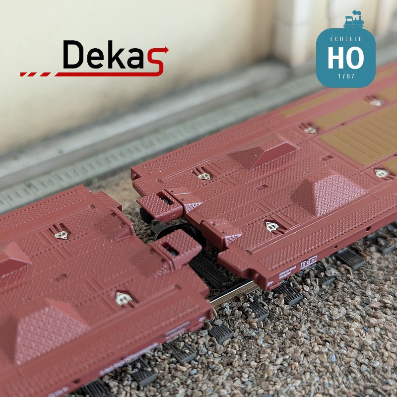 Wagon plat couplé type Laads 800B transport de véhicules tampons jaunes TWA EP VI HO Dekas DK-873107 - Maketis