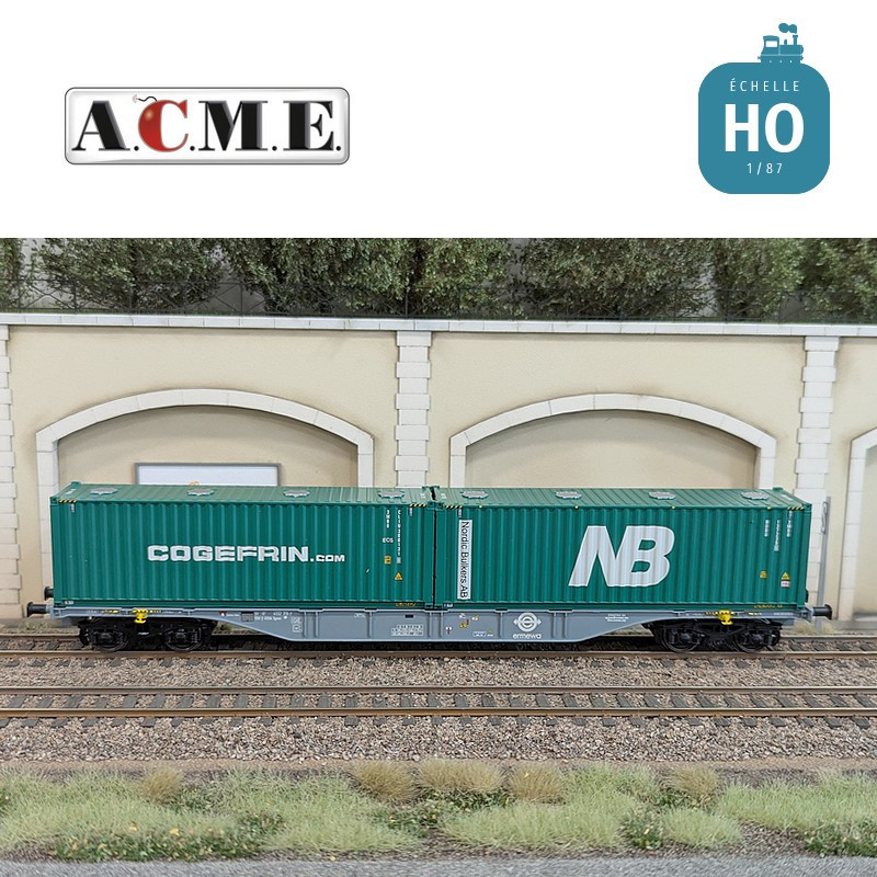 Wagon multimodal type Sgnss 60' ERMEWA avec containers "NB" & "COGEFRIN" EP V-VI HO ACME 40425 - Maketis