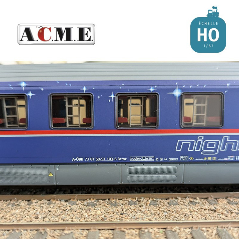 Coffret de 3 voitures couchettes type Bmz Bbcmvz & Bcmz Nightjet OBB EP VI HO ACME 55341 - Maketis Coffret de 3 voitures couchettes type Bmz Bbcmvz & Bcmz Nightjet OBB EP VI HO ACME 55341 - Maketis