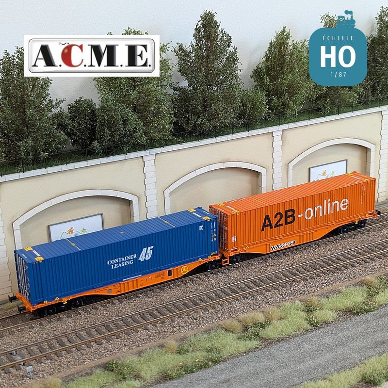 Wagon multimodal articulé type Sggmrss Wascosa 90' avec 2 caisses mobiles EP V-VI HO ACME 40385 - Maketis