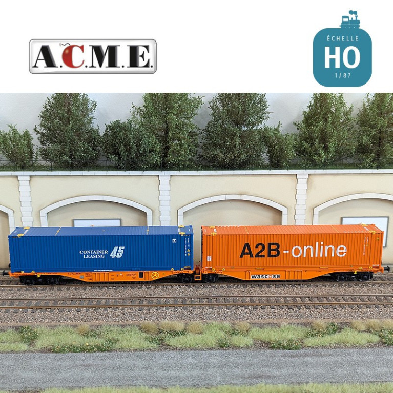 Wagon multimodal articulé type Sggmrss Wascosa 90' avec 2 caisses mobiles EP V-VI HO ACME 40385 - Maketis Wagon multimodal articulé type Sggmrss Wascosa 90' avec 2 caisses mobiles EP V-VI HO ACME 40385 - Maketis