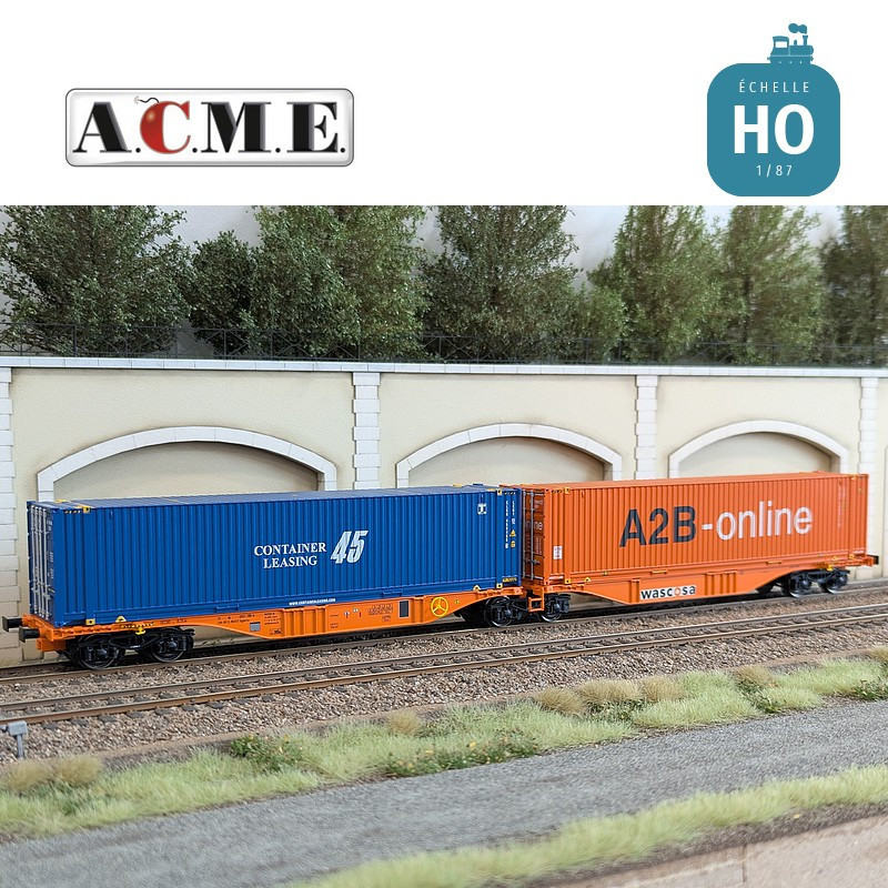 Wagon multimodal articulé type Sggmrss Wascosa 90' avec 2 caisses mobiles EP V-VI HO ACME 40385 - Maketis