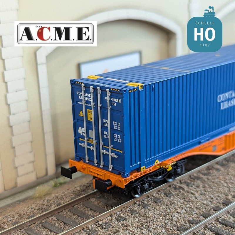 Wagon multimodal articulé type Sggmrss Wascosa 90' avec 2 caisses mobiles EP V-VI HO ACME 40385 - Maketis