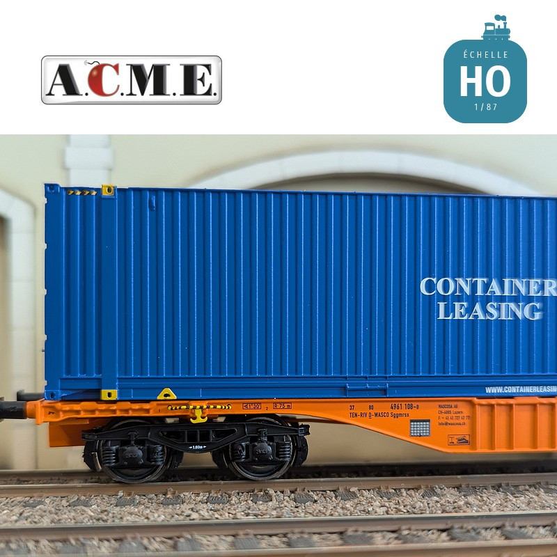 Wagon multimodal articulé type Sggmrss Wascosa 90' avec 2 caisses mobiles EP V-VI HO ACME 40385 - Maketis