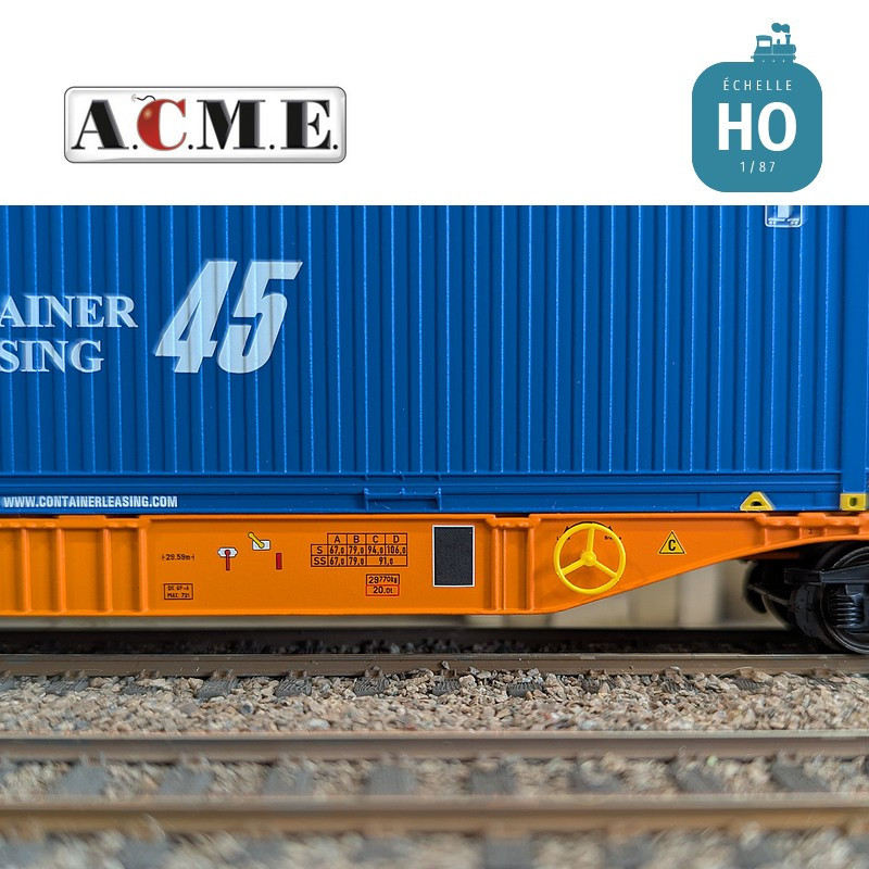 Wagon multimodal articulé type Sggmrss Wascosa 90' avec 2 caisses mobiles EP V-VI HO ACME 40385 - Maketis