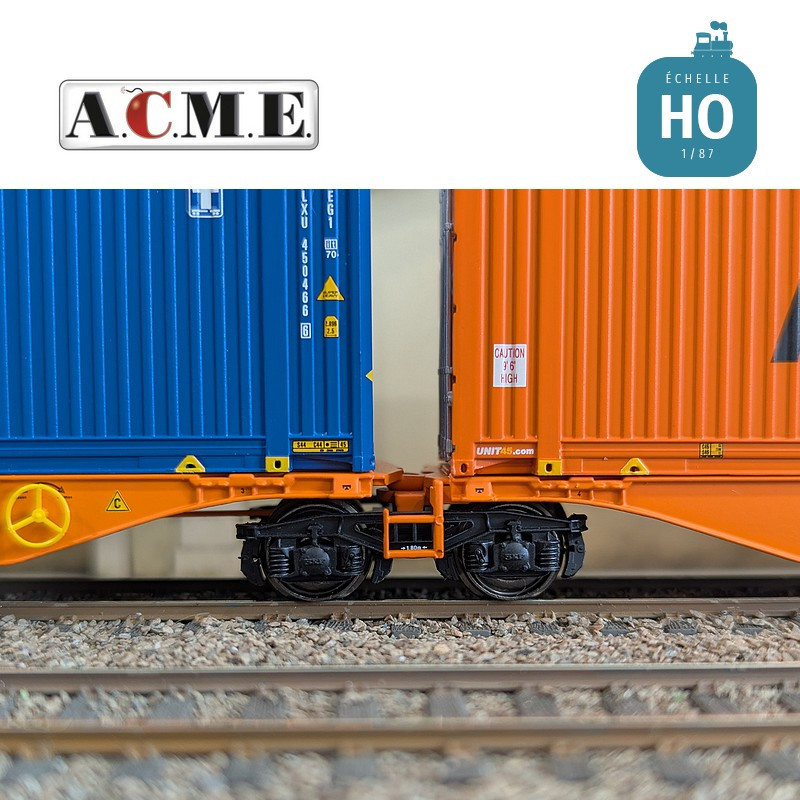 Wagon multimodal articulé type Sggmrss Wascosa 90' avec 2 caisses mobiles EP V-VI HO ACME 40385 - Maketis