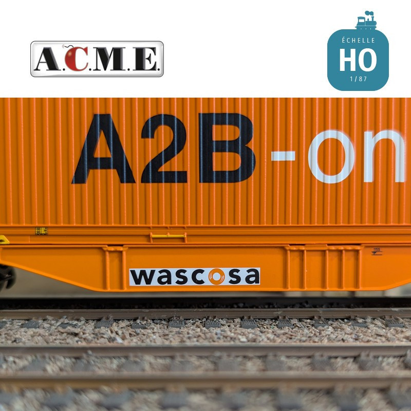 Wagon multimodal articulé type Sggmrss Wascosa 90' avec 2 caisses mobiles EP V-VI HO ACME 40385 - Maketis