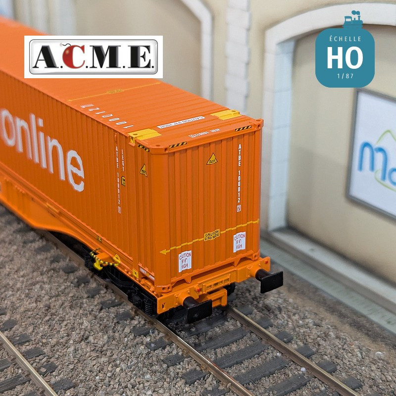 Wagon multimodal articulé type Sggmrss Wascosa 90' avec 2 caisses mobiles EP V-VI HO ACME 40385 - Maketis