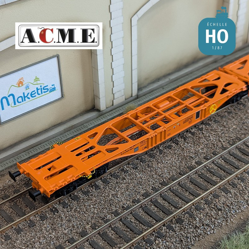 Wagon multimodal articulé type Sggmrss Wascosa 90' avec 2 caisses mobiles EP V-VI HO ACME 40385 - Maketis