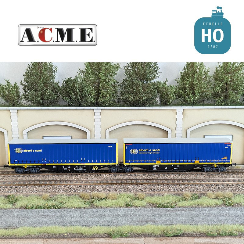 Wagon multimodal articulé type Sggmrss GTS 90' avec 2 caisses mobiles EP V-VI HO ACME 40384 - Maketis