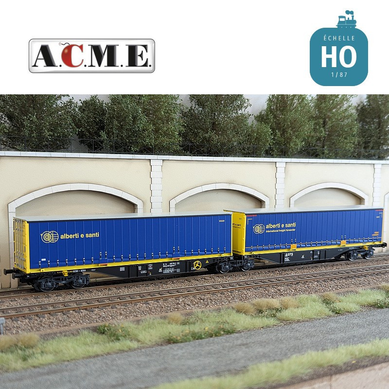 Wagon multimodal articulé type Sggmrss GTS 90' avec 2 caisses mobiles EP V-VI HO ACME 40384 - Maketis