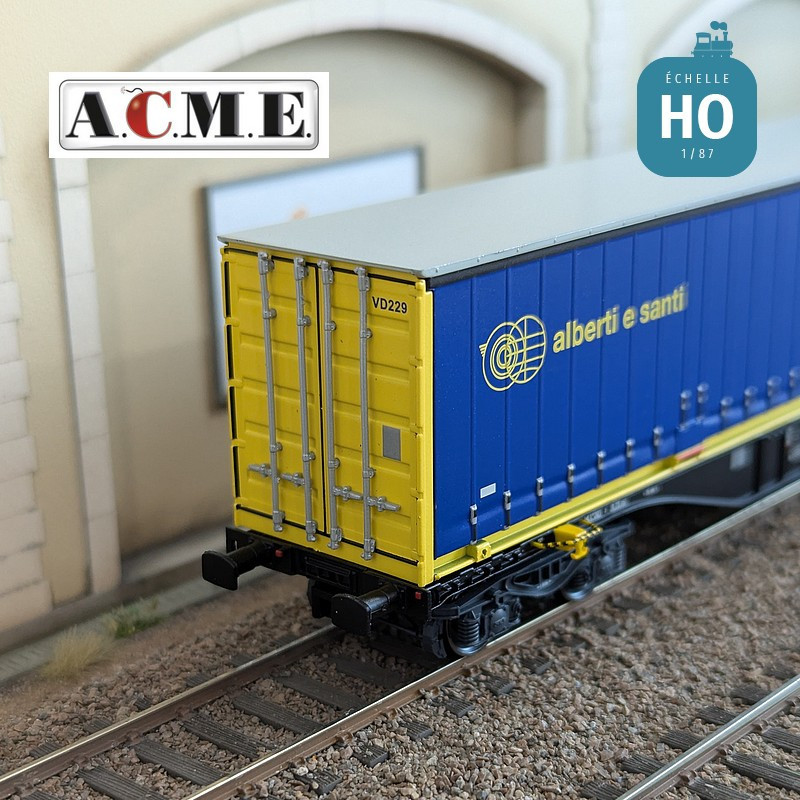 Wagon multimodal articulé type Sggmrss GTS 90' avec 2 caisses mobiles EP V-VI HO ACME 40384 - Maketis