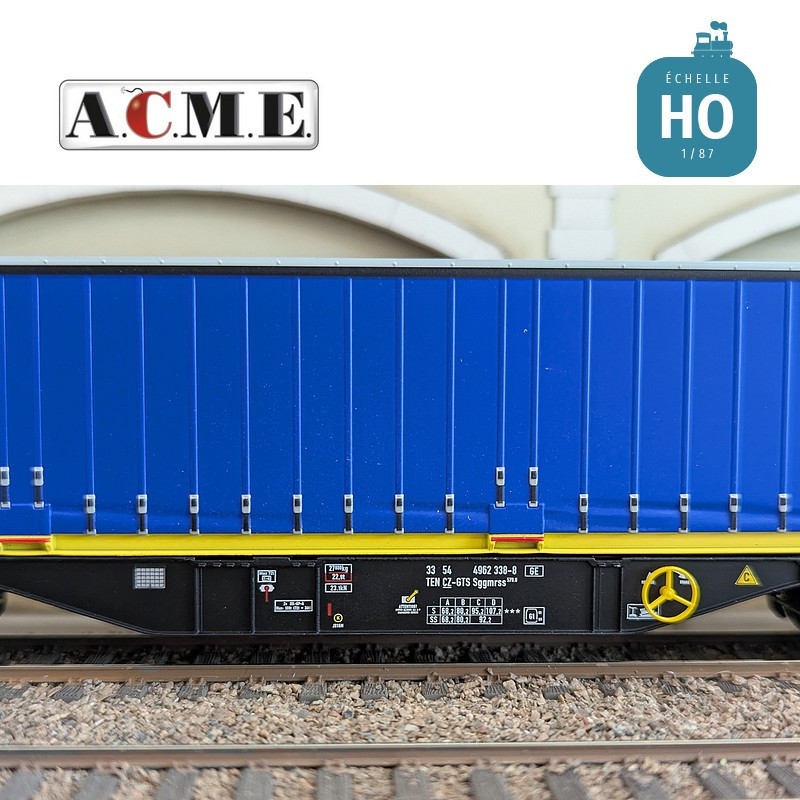 Wagon multimodal articulé type Sggmrss GTS 90' avec 2 caisses mobiles EP V-VI HO ACME 40384 - Maketis