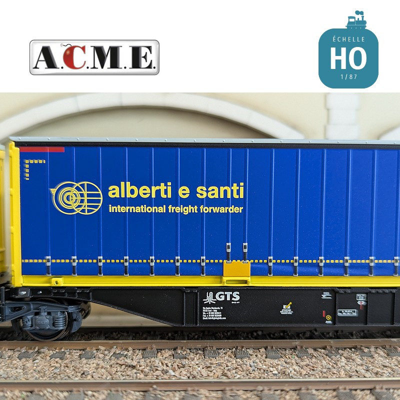 Wagon multimodal articulé type Sggmrss GTS 90' avec 2 caisses mobiles EP V-VI HO ACME 40384 - Maketis