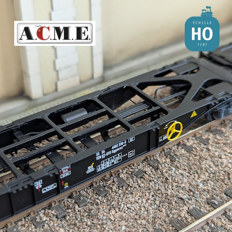 Wagon multimodal articulé type Sggmrss GTS 90' avec 2 caisses mobiles EP V-VI HO ACME 40384 - Maketis