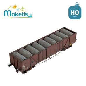 Chargement de bobines de fils d'acier pour wagon tombereau TP REE HO Maketis 5520 - Maketis